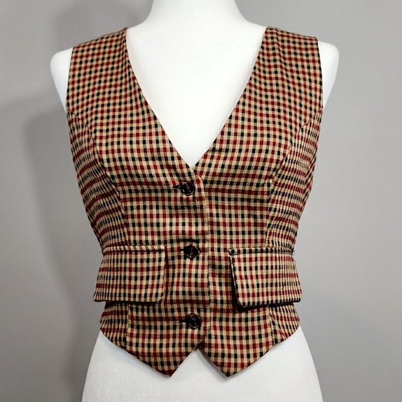 Gingham Vest Blazer Top Sz. Medium - Picture 2 of 6